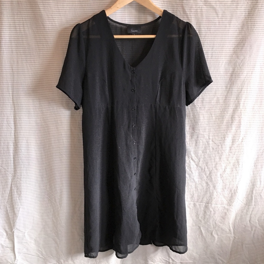 Lumiere Sheer Top Black Vintage Button Dress Size L